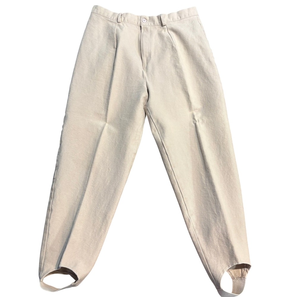 907 Company Vintage Beige Equestrian‎ Stirrup Pants High Waist Pleated Size 14